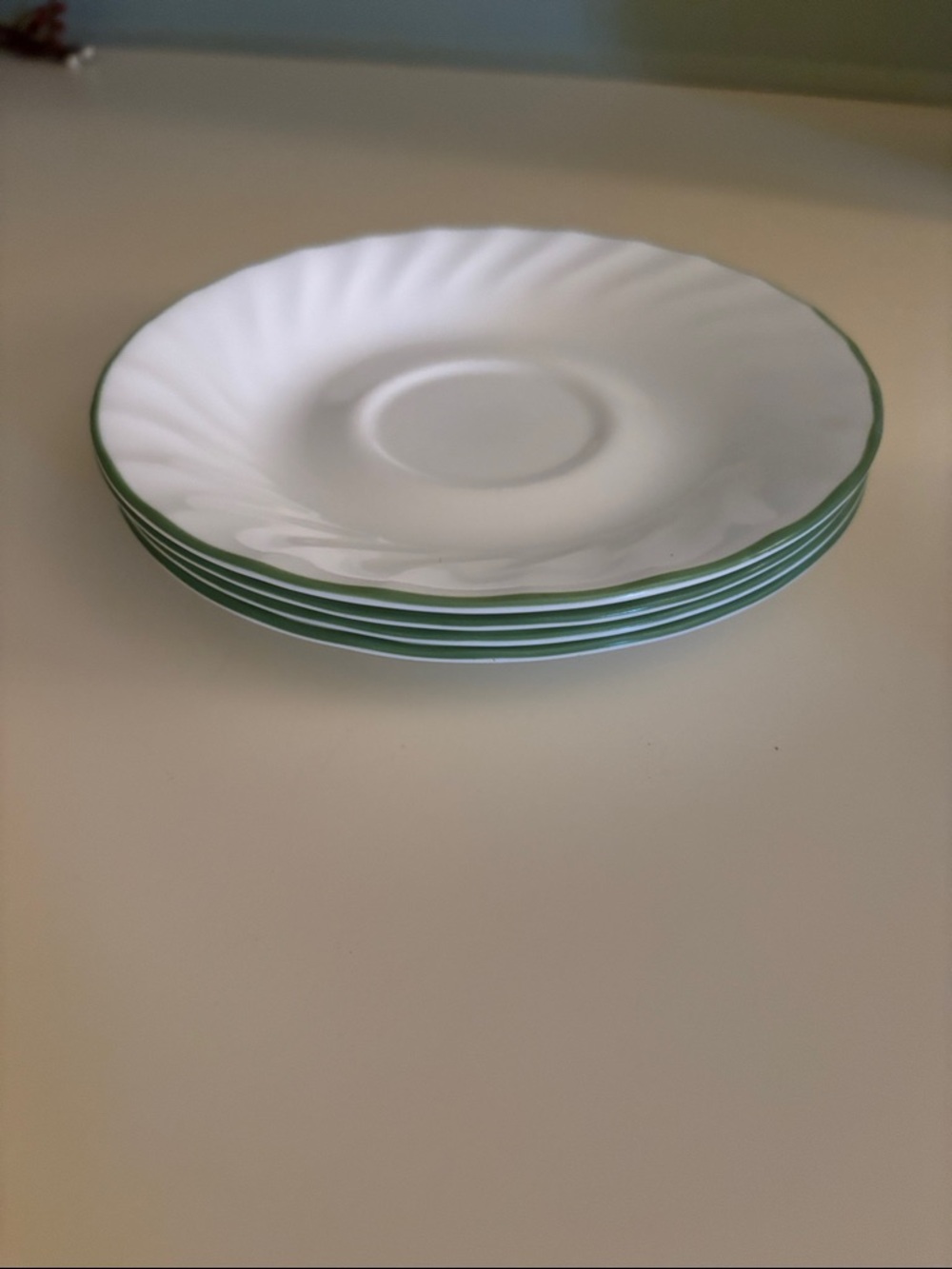 Vintage Corelle Chutney 2 Pasta Fruit Design & 4 Green Rim Soup Bowls & 4Saucers - Picture 6 of 9